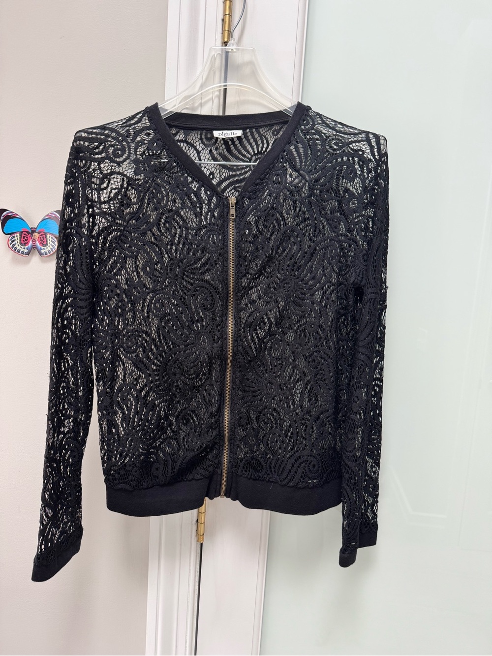 Adrienne Black Lace Zip-Front Bomber Jacket